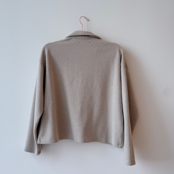 OAK + FORT Light Taupe Ribbed Button-down Shirt - Picture 3 of 4